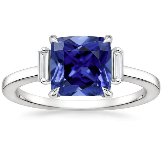 Three Stone Diamond Blue Sapphire Ring 3.25 Carats White Gold - Gemstone Ring-harrychadent.ca