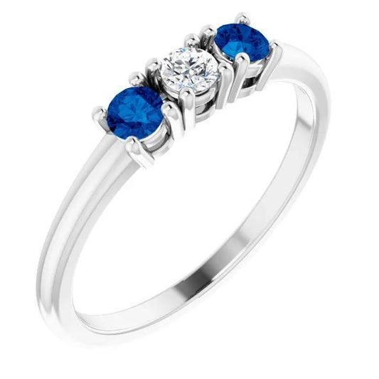 Three Stone Diamond Ring 0.60 Carats Ceylon Blue Sapphire Jewelry New - Gemstone Ring-harrychadent.ca