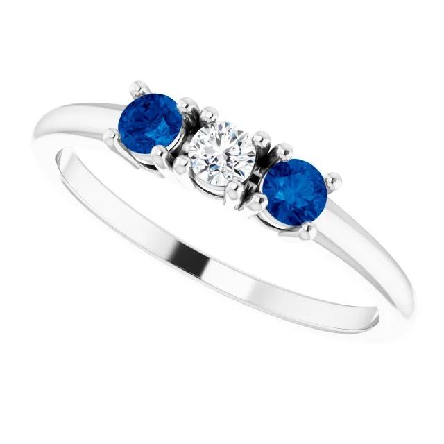 Three Stone Diamond Ring 0.60 Carats Ceylon Blue Sapphire Jewelry New - Gemstone Ring-harrychadent.ca