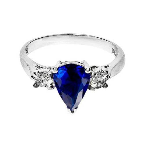 Three Stone Pear Blue Sapphire And Diamond Engagement Ring 4.20 Ct. - Gemstone Ring-harrychadent.ca