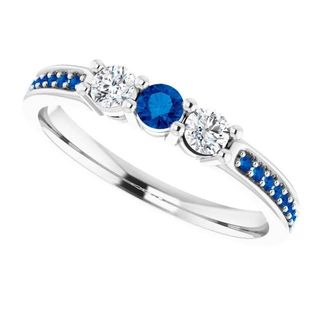 Three Stone Style Diamond & Sapphire Ring 1.50 Carats White Gold 14K - Gemstone Ring-harrychadent.ca