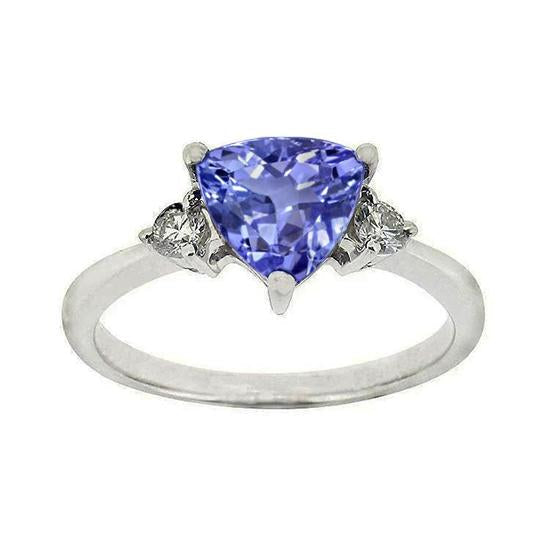 Three Stone Tanzanite And Round Diamonds 4 Carats Gemstone Ring New - Gemstone Ring-harrychadent.ca