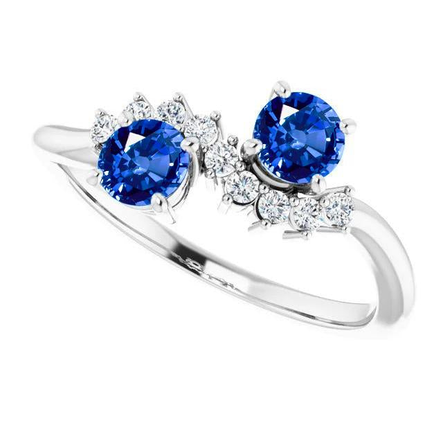 Toi et Moi Diamond Ring 1.18 Carats Ceylon Sapphire Women Jewelry 14K - Gemstone Ring-harrychadent.ca