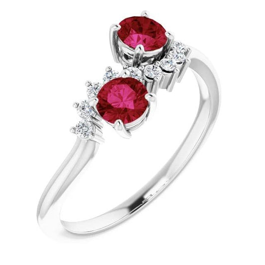 Toi et Moi Diamond Ruby Ring 1.18 Carats Women White Gold 14K Jewelry - Gemstone Ring-harrychadent.ca