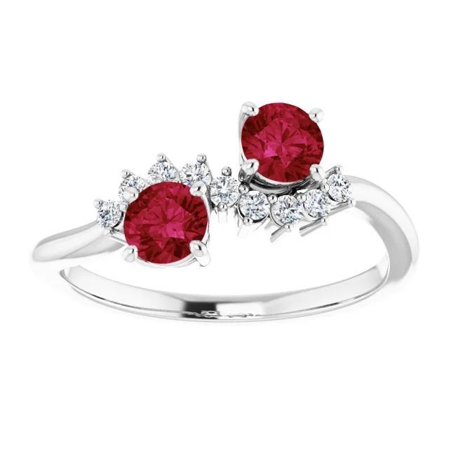 Toi et Moi Diamond Ruby Ring 1.18 Carats Women White Gold 14K Jewelry - Gemstone Ring-harrychadent.ca