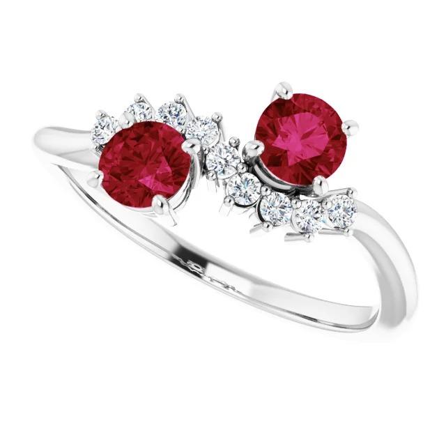 Toi et Moi Diamond Ruby Ring 1.18 Carats Women White Gold 14K Jewelry - Gemstone Ring-harrychadent.ca