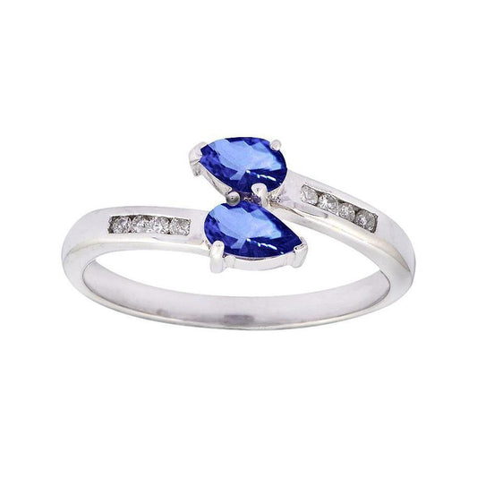 Toi et Moi Pear Ceylon Sapphire 2.20 Carat Diamond Ring White Gold 14K - Gemstone Ring-harrychadent.ca