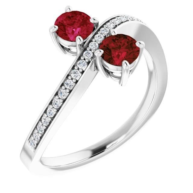 Toi et Moi Round Ruby & Diamond Ring 2.60 Carats White Gold 14K - Gemstone Ring-harrychadent.ca