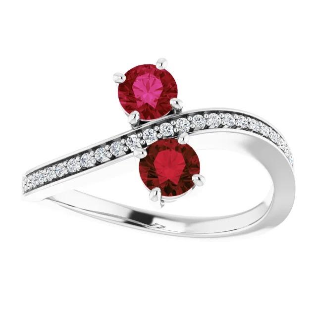 Toi et Moi Round Ruby & Diamond Ring 2.60 Carats White Gold 14K - Gemstone Ring-harrychadent.ca