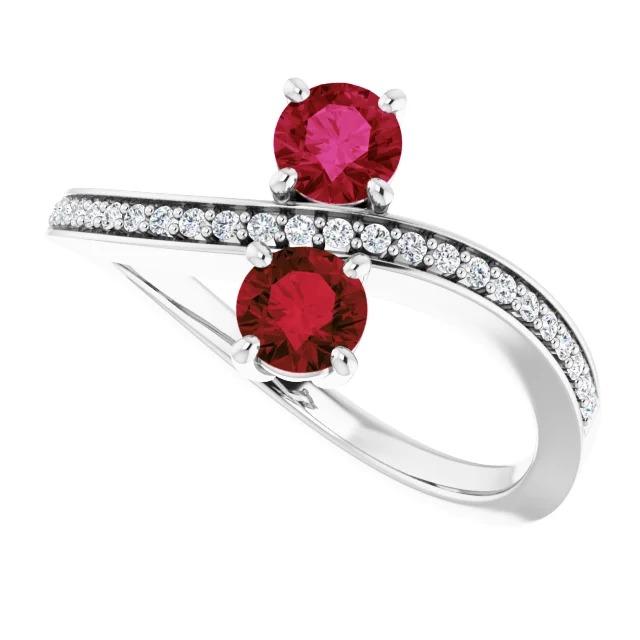 Toi et Moi Round Ruby & Diamond Ring 2.60 Carats White Gold 14K - Gemstone Ring-harrychadent.ca