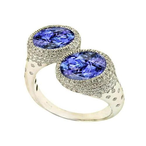 Toi et Moi Tanzanite Solitaire Ring With Diamonds Accents 5.50 Carats - Gemstone Ring-harrychadent.ca