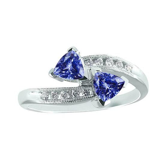 Toi et Moi Trillion Tanzanite And Round Diamonds Ring 2.50 Carats Gold - Gemstone Ring-harrychadent.ca