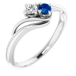 Two Stone Ring 0.50 Carats Ceylon Sapphire And Natural Earth Mined Diamond Jewelry
