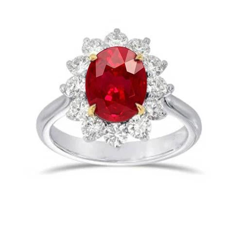 Two Tone 5.75 Ct Oval Ruby And Diamonds Ring White Gold 14K - Gemstone Ring-harrychadent.ca