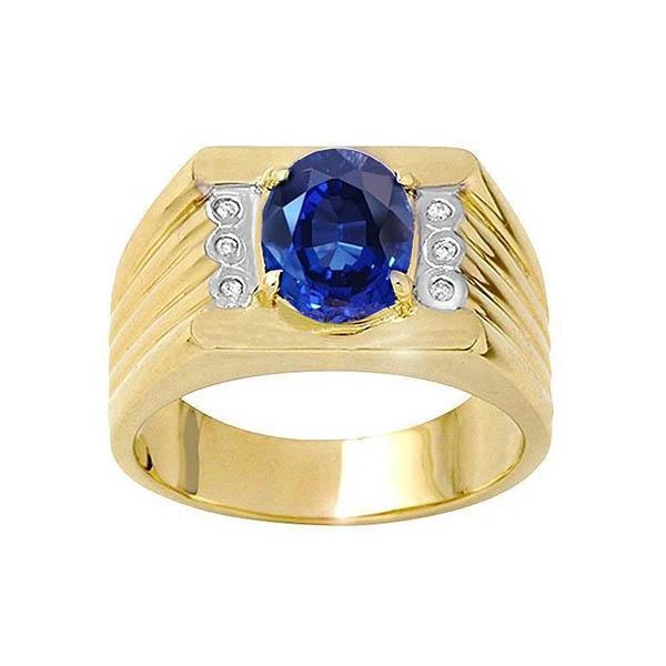 Two Tone Gold 14K Oval Sapphire & Round Diamond Ring 2.31 Ct. - Gemstone Ring-harrychadent.ca