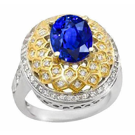 Two Tone Gold 3.11 Ct Sri Lanka Sapphire Diamonds Ring - Gemstone Ring-harrychadent.ca