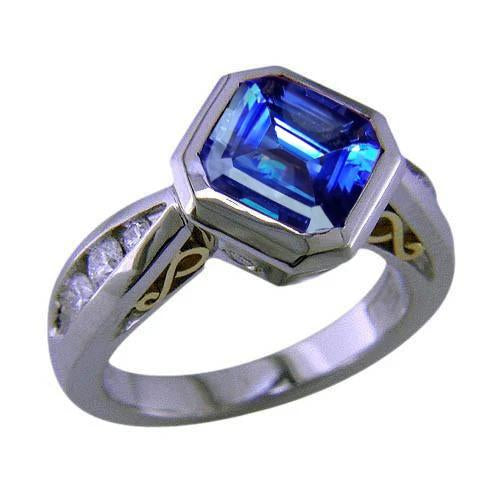 Two Tone Gold Emerald Tanzanite Diamond Ring Bezel 3.75 Carats - Gemstone Ring-harrychadent.ca