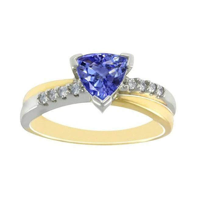 Two Tone Gold Trillion AAA Tanzanite & Round Diamonds Ring 2.60 Carat - Gemstone Ring-harrychadent.ca