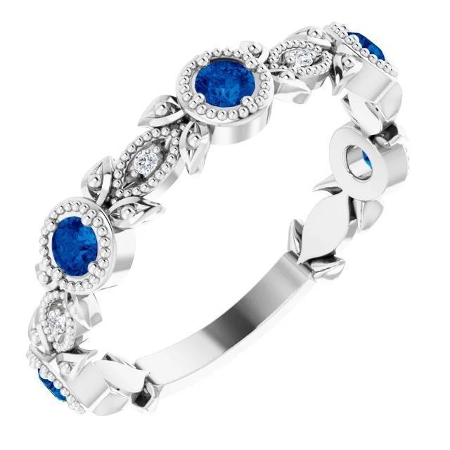Vintage Style Diamond Round Blue Sapphire Ring 3 Carats White Gold 14K - Gemstone Ring-harrychadent.ca