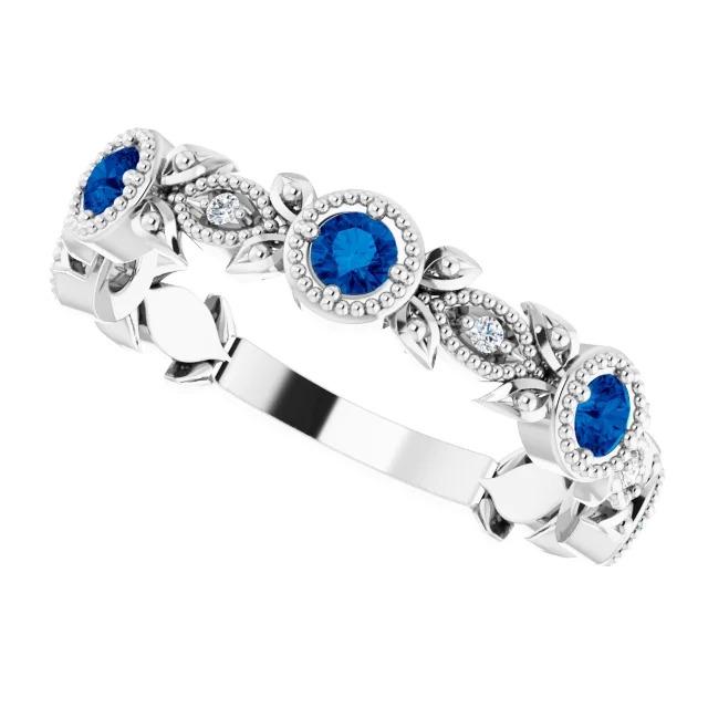 Vintage Style Diamond Round Blue Sapphire Ring 3 Carats White Gold 14K - Gemstone Ring-harrychadent.ca