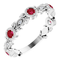 Vintage Style Diamond Round Ruby Ring 3 Carats White Gold 14K