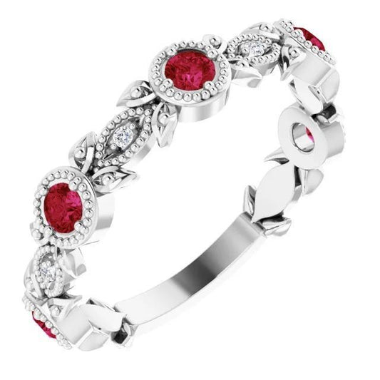 Vintage Style Diamond Round Ruby Ring 3 Carats White Gold 14K - Gemstone Ring-harrychadent.ca