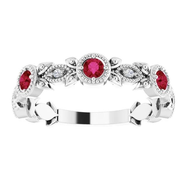 Vintage Style Diamond Round Ruby Ring 3 Carats White Gold 14K - Gemstone Ring-harrychadent.ca