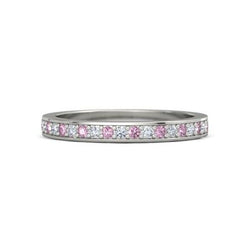 Wedding Band 0.60 Carats Round Diamond & Pink Sapphire Women Jewelry