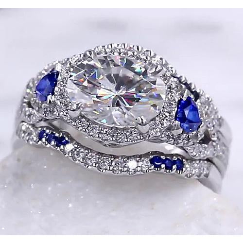 Wedding Band Set Diamond Blue Sapphire 5 Carats Women Jewelry - Gemstone Ring-harrychadent.ca