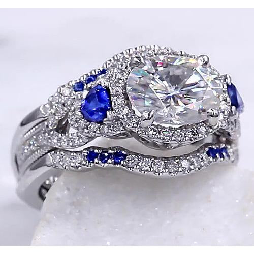 Wedding Band Set Diamond Blue Sapphire 5 Carats Women Jewelry - Gemstone Ring-harrychadent.ca