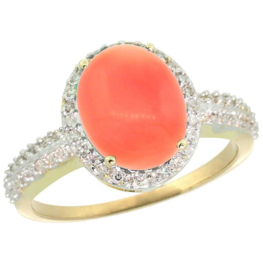 Wedding Ring 10.25 Ct Oval Coral And Round Diamonds Gold Yellow 14K - Gemstone Ring-harrychadent.ca
