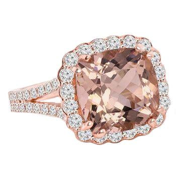 Wedding Ring Morganite And Diamonds 15.75 Ct 14K Rose Gold - Gemstone Ring-harrychadent.ca