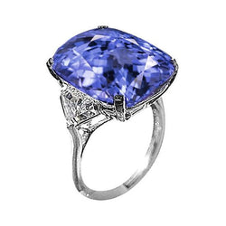 WG 14K AAA Cushion Tanzanite & Trillion Diamonds 6.30 Ct. 3 Stone Ring