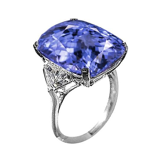 WG 14K AAA Cushion Tanzanite & Trillion Diamonds 6.31 Ct. 3 Stone Ring - Gemstone Ring-harrychadent.ca