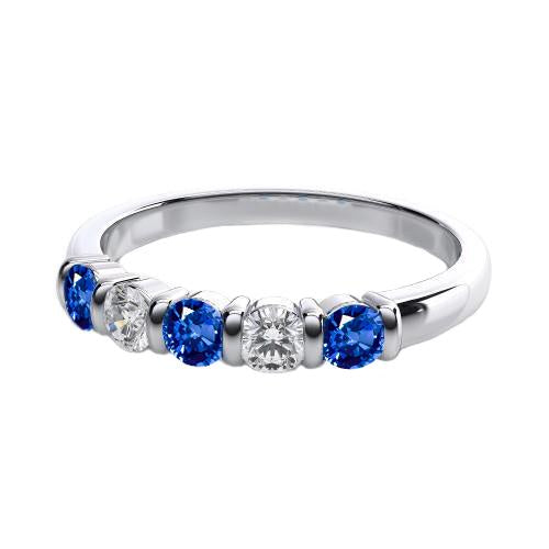 WG 14K Round Cut Ceylon Sapphire Diamond Five Stone Ring 1.75 Ct. - Gemstone Ring-harrychadent.ca