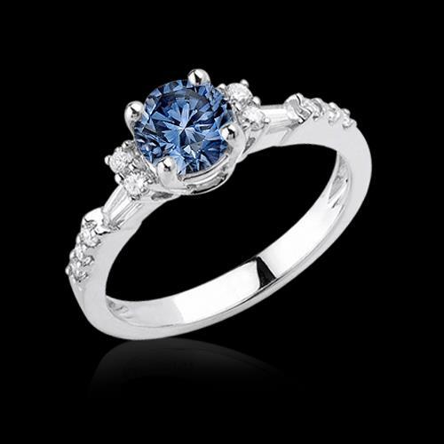 White Gold 1 Carat Blue White Diamonds Engagement Ring - Gemstone Ring-harrychadent.ca