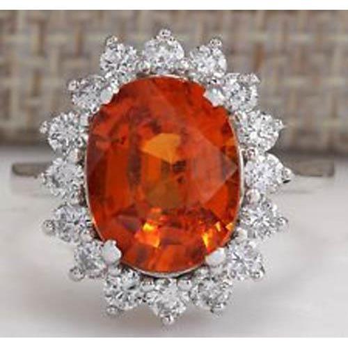 White Gold 14K 10 Ct Red Garnet With Diamonds Anniversary Ring - Gemstone Ring-harrychadent.ca