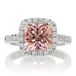 White Gold 14K 11 Ct Cushion Morganite And Natural Earth Mined Diamonds Ring New