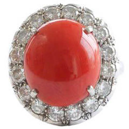 White Gold 14K 14.50 Ct Red Coral And Diamonds Engagement Ring New - Gemstone Ring-harrychadent.ca