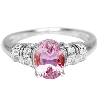 White Gold 14K 16.75 Carats Pink Kunzite With Diamond Engagement Ring - Gemstone Ring-harrychadent.ca