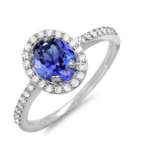 White Gold 14K 3.10 Carats Tanzanite And Diamonds Wedding Ring New - Gemstone Ring-harrychadent.ca