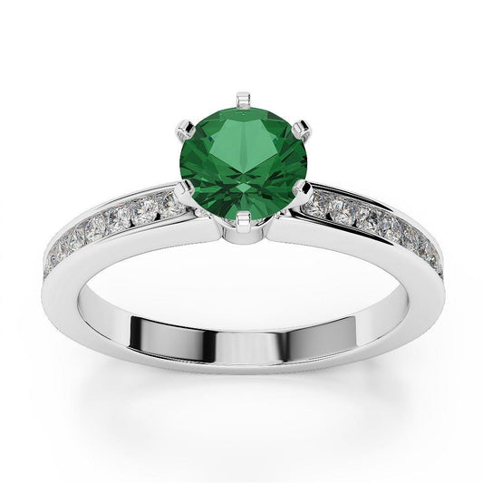 White Gold 14K 3.40 Ct Green Emerald And Diamonds Engagement Ring New - Gemstone Ring-harrychadent.ca
