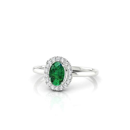 White Gold 14K 3.70 Ct Green Emerald With White Diamonds Ring New - Gemstone Ring-harrychadent.ca