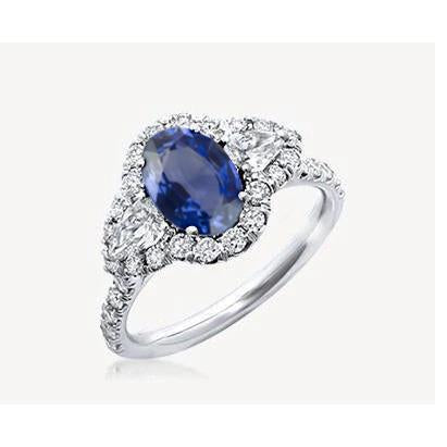 White Gold 14K 4.20 Ct Sri Lankan Sapphire Diamonds Ring New - Gemstone Ring-harrychadent.ca