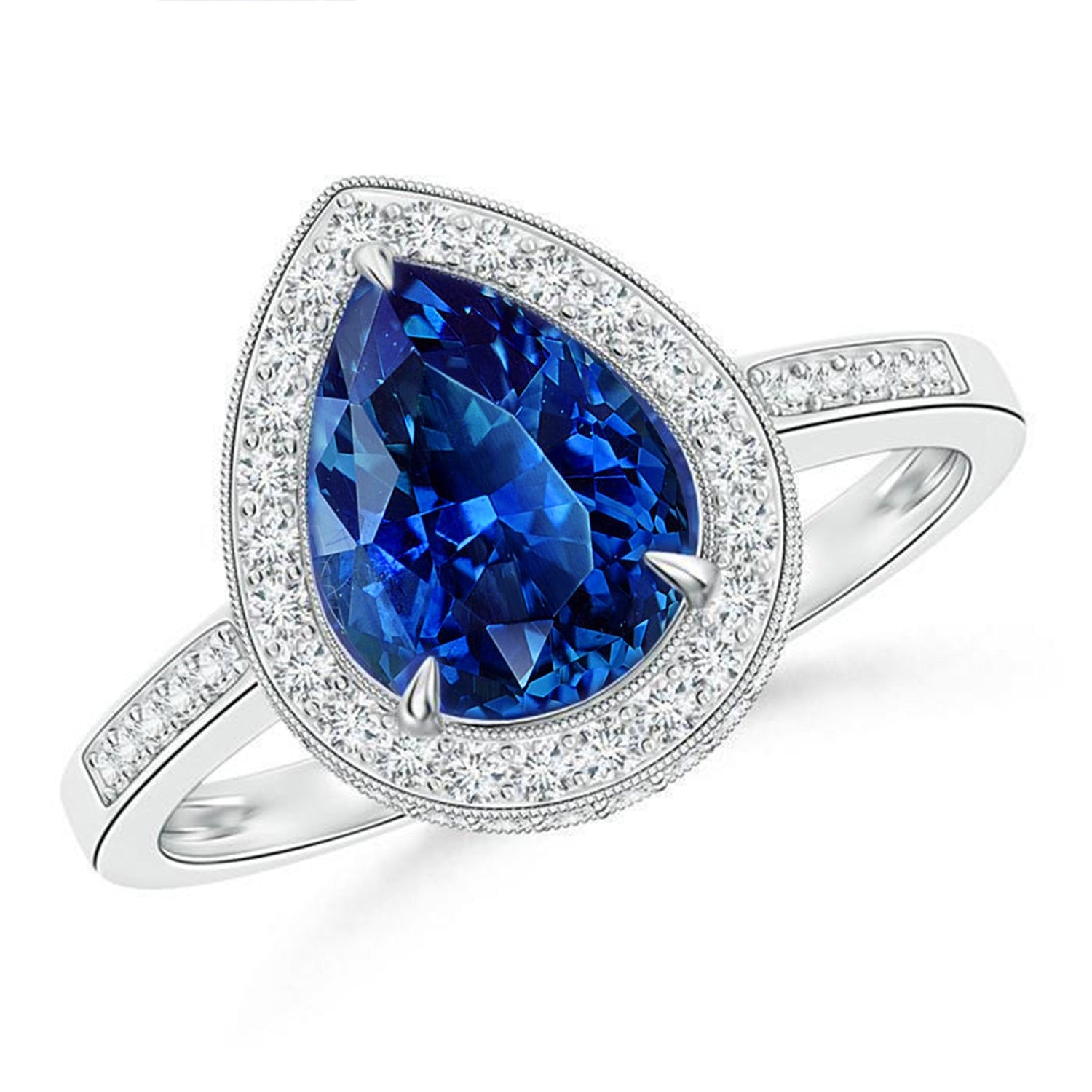 White Gold 14K 4.90 Sri Lanka Blue Sapphire Halo Diamonds Ring - Gemstone Ring-harrychadent.ca