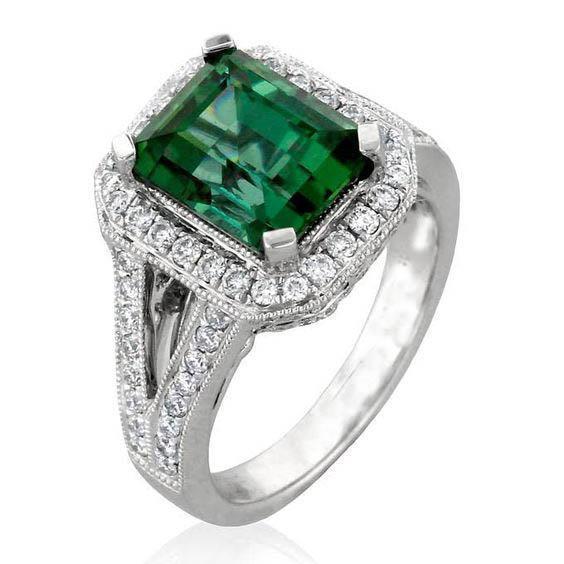 White Gold 14K 9 Ct Green Tourmaline And Diamonds Ring New - Gemstone Ring-harrychadent.ca