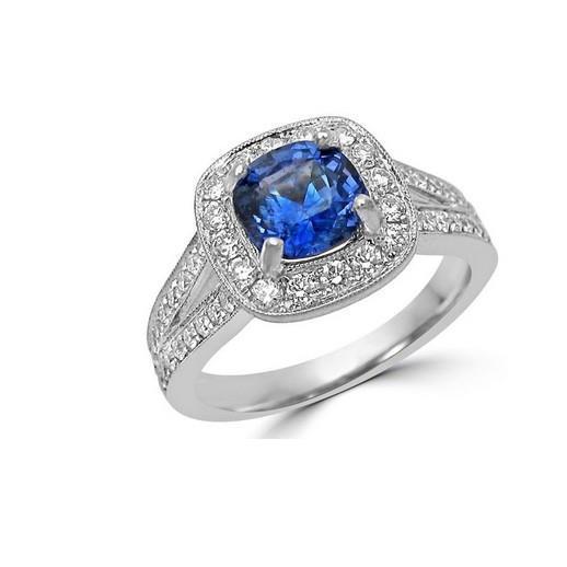 White Gold 14K Ceylon Sapphire And Diamonds 3.60 Ct Anniversary Ring - Gemstone Ring-harrychadent.ca