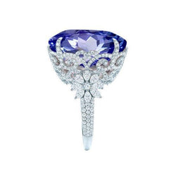 White Gold 14K Cushion Ceylon Sapphire Diamond 6 Carats Ring