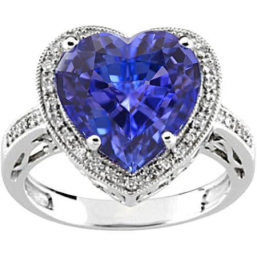 White Gold 14K Heart Tanzanite And Diamonds Ring 7.76 Ct Jewelry - Gemstone Ring-harrychadent.ca