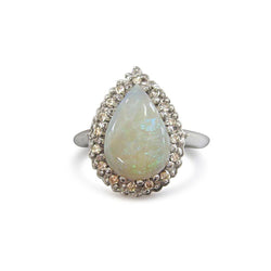 White Gold 14K Opal And Natural Earth Mined Diamonds 11.25 Carats Engagement Ring New